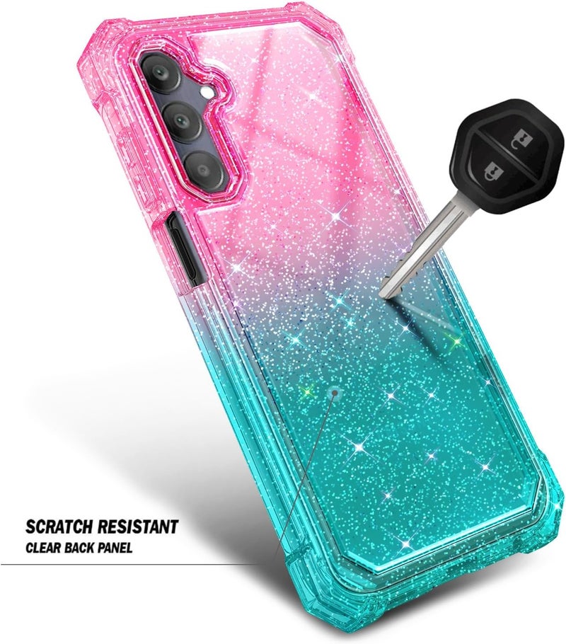 WDHD Compatible with Samsung Galaxy A15-5G Phone Case Glitter Pink/Aqua | Full-Body Protective Shockproof Bumper Cover with Tempered Glass Screen Protector, 12FT Military Grade Drop Tested - Image 4